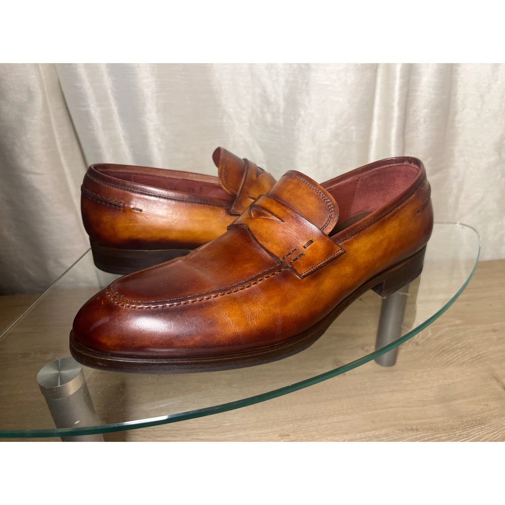 Magnanni for Neiman Marcus Mens Cognac Leather Penny Loafers Spain 20495 7.5 M